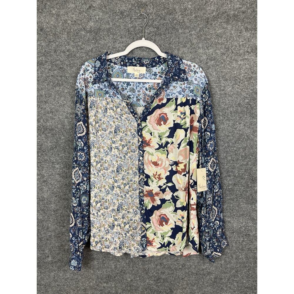 Nurture Shirt Women's Size 1X Floral Mix Peral Buttons Long-Sleeve Boho